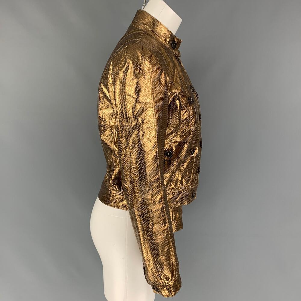 MULBERRY Size 8 Gold Leather Metallic Buttoned Jacket - Picture 2 of 6